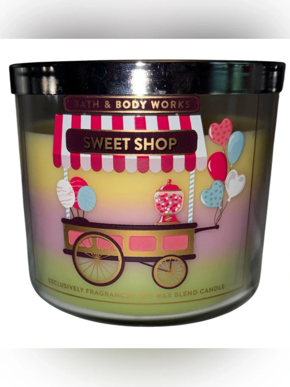 Bath & Body Works White Barn candle 14.5 oz 3 wick new Sweet Shop Tricolor wax